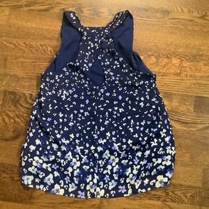 Banana Republic Floral Navy Blue Racerback Tank Top/Blouse - Petite Small